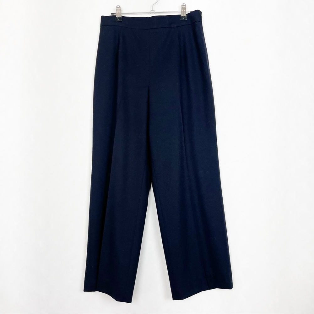 Talbots Petites Navy Blue Wide Leg‎ Wool Pants Size 6 Side Zipper Fully Lined